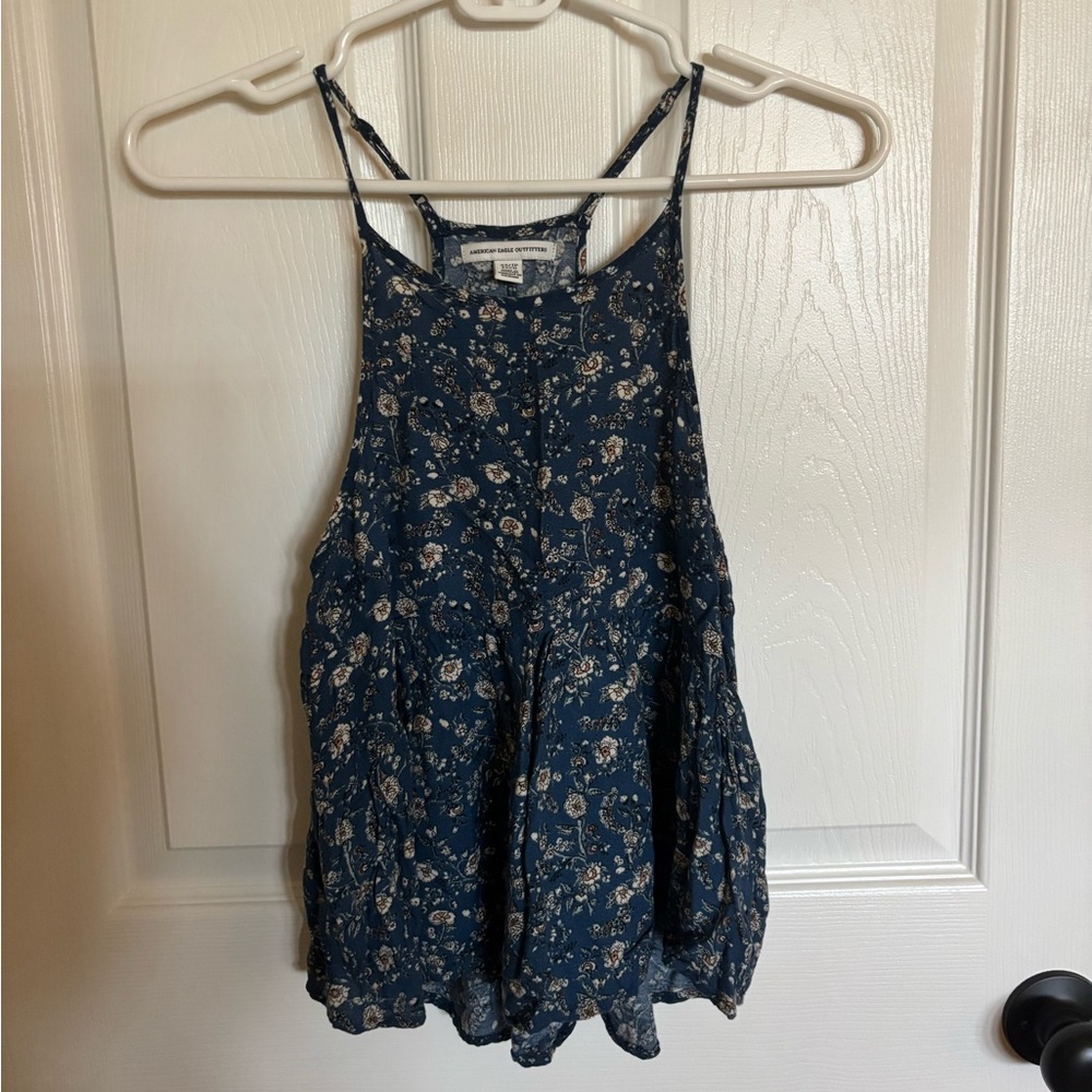 American Eagle Floral Blue Women's Top